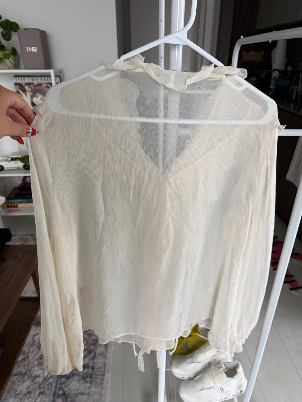 Zara Cream Sheer Ruffle Button Blouse - Picture 4 of 5